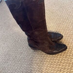 Chocolate Brown Heeled Boots with Suede Finish